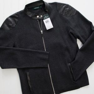 NWT Ralph Lauren Cotton Knit Blend Moto Jacket L
